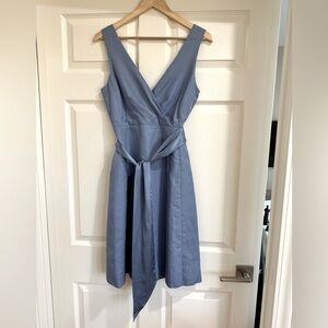 J Crew Dress Sleeveless Formal Bridesmaid Size 4 Faux Wrap Blue Ribbon S…​​